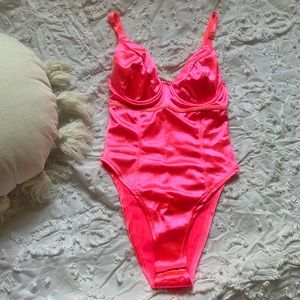 neon pink satin adjustable body suit